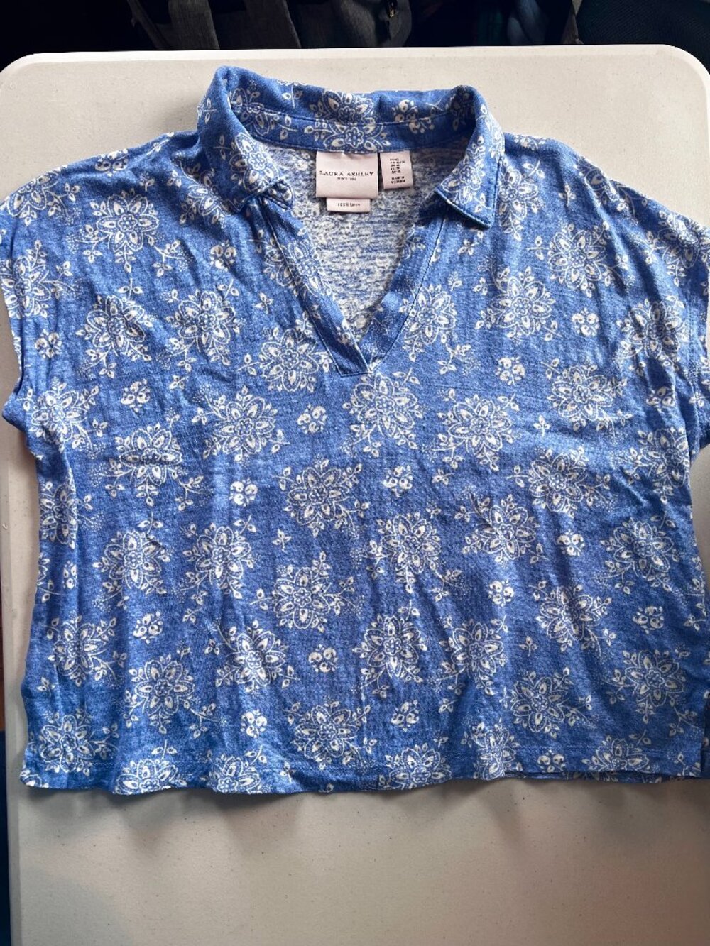 LAURA ASHLEY Linen Top XL Cap Sleeve Cute!
